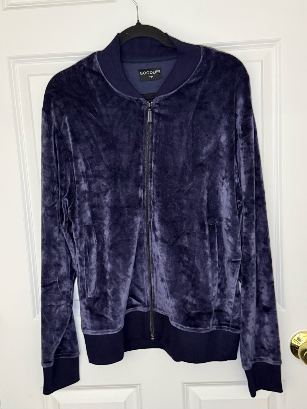 Goodlife Deep Navy Velvet Zip-Front Bomber Jacket